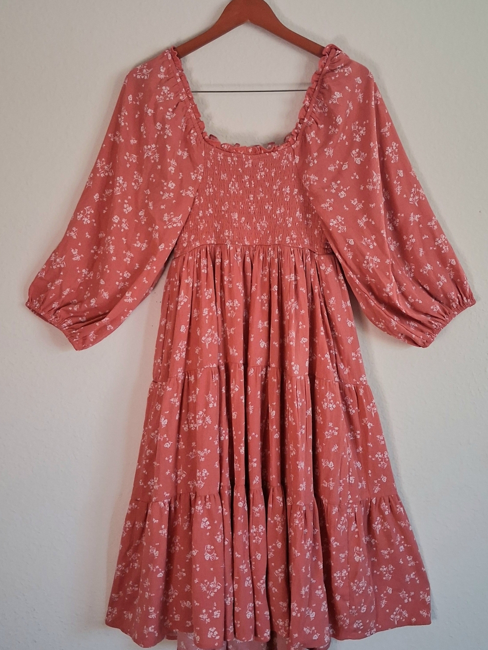 torrid Dusty Rose Floral Smocked Puff-Sleeve Dress - Picture 6 of 9
